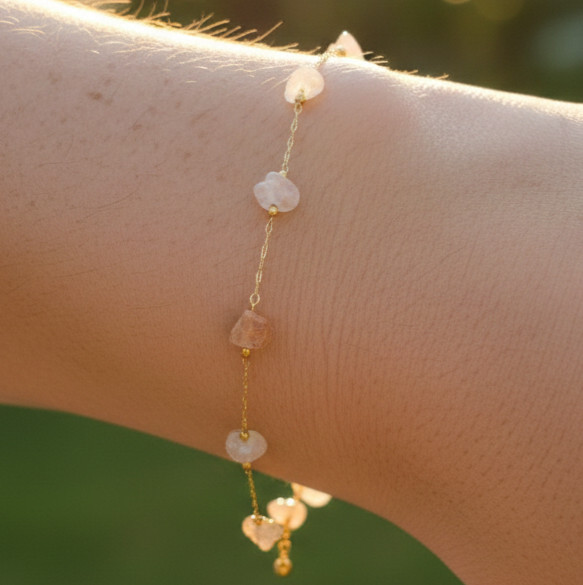 Boho Minimalist Gold Color Bracelet Peach Moonstone Color Stone Beads Bracelet gallery