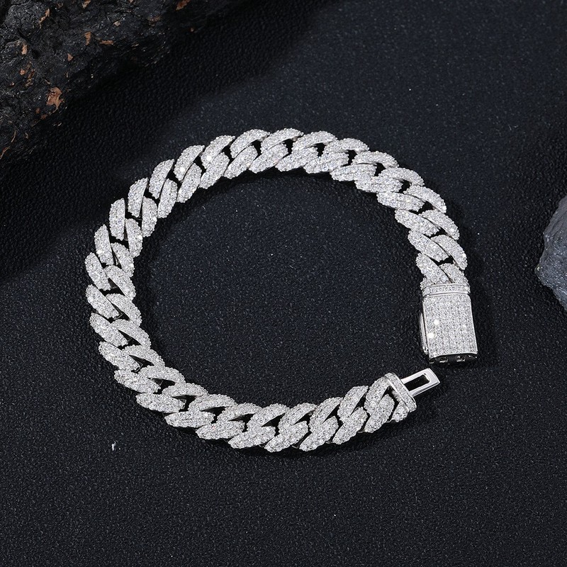 Real GRA Miami Cuban Link Bracelet Iced MOISSANITE Out Solid 925 Sterling Silver gallery