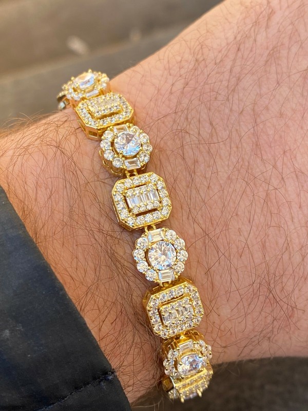 Solid 925 Sterling Silver 14k Gold Plated Baguette CZ Tennis Bracelet Hip Hop gallery