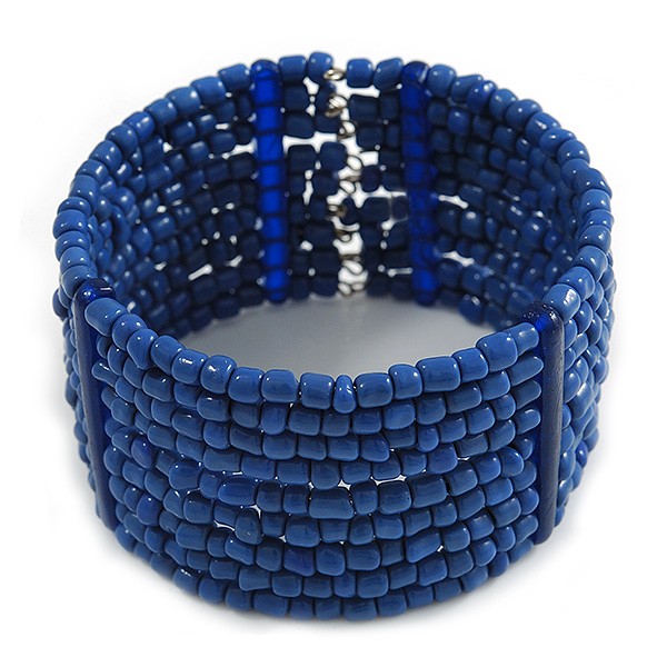 Royal Blue Glass Bead Flex Cuff Bracelet - Medium gallery