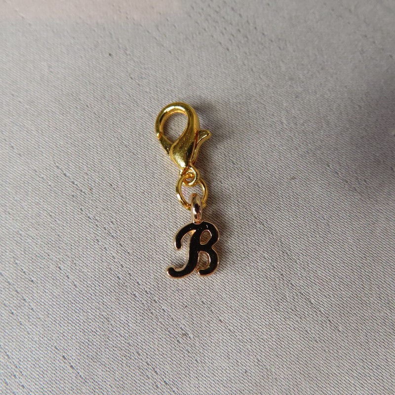 Initial CURSIVE LETTER B Charm Zipper Pull Keychain Add On Clip Gold Tone gallery