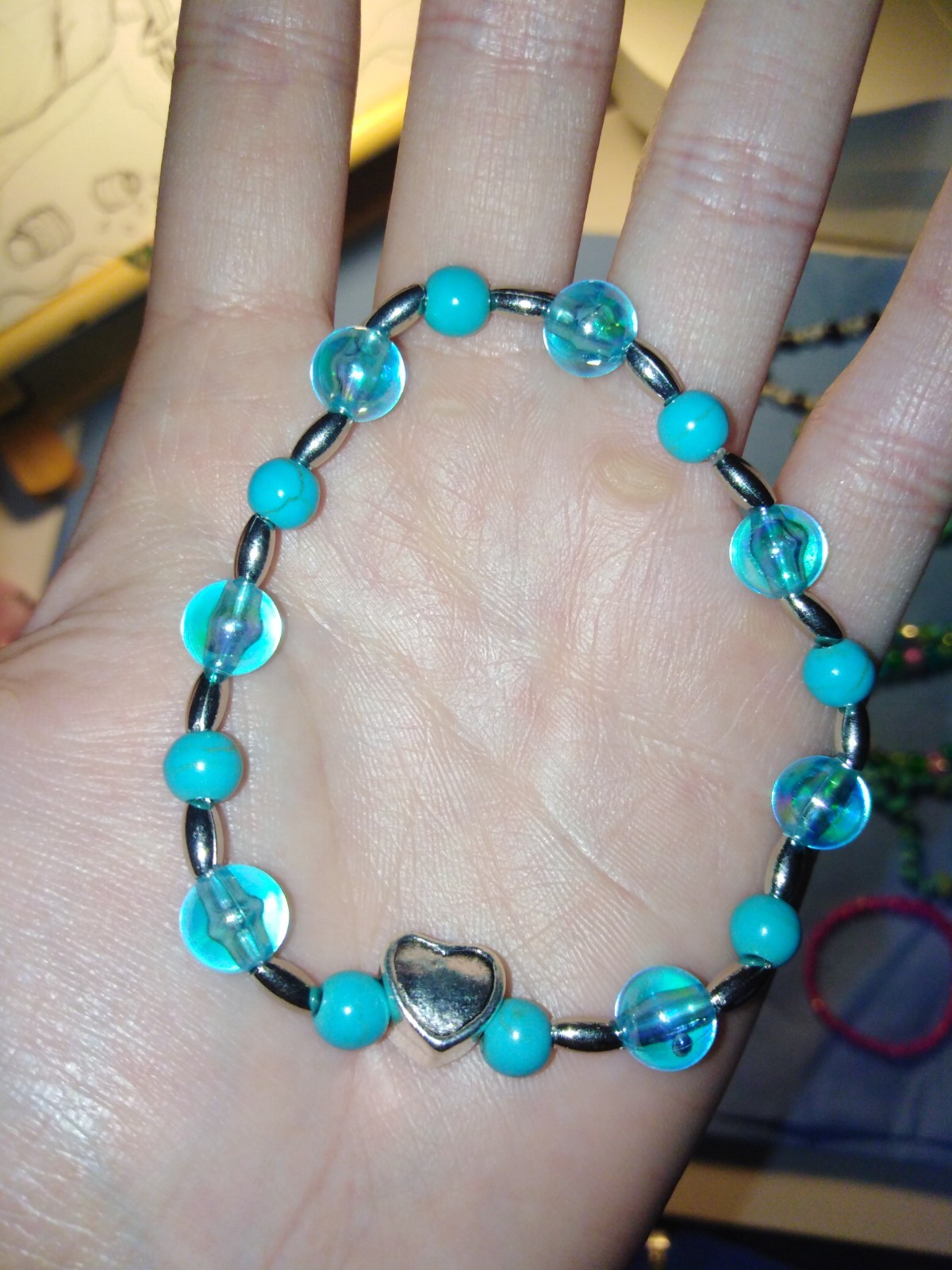 New Handmade Glass Plastic Turquoise Blue bracelet for women or little girls gallery