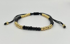 Gold Color Stainless Steel Thread Black Bracelet with Adjustable Beads