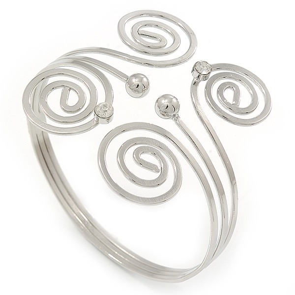 Greek Style Swirl Upper Arm, Armlet Bracelet In Rhodium Plating - 27cm L - gallery