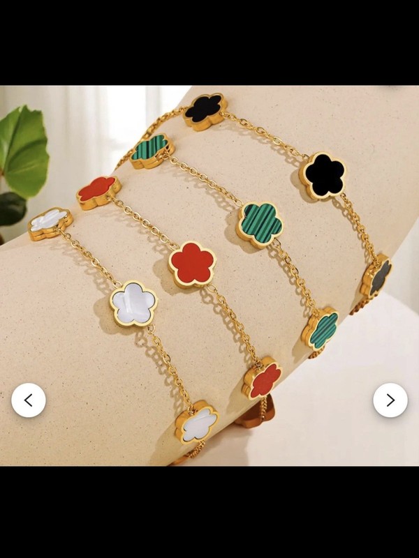 Gold Tone Clover Enamel Dangle Charm Cable Chain Bracelet 16+5cm Adjustable gallery