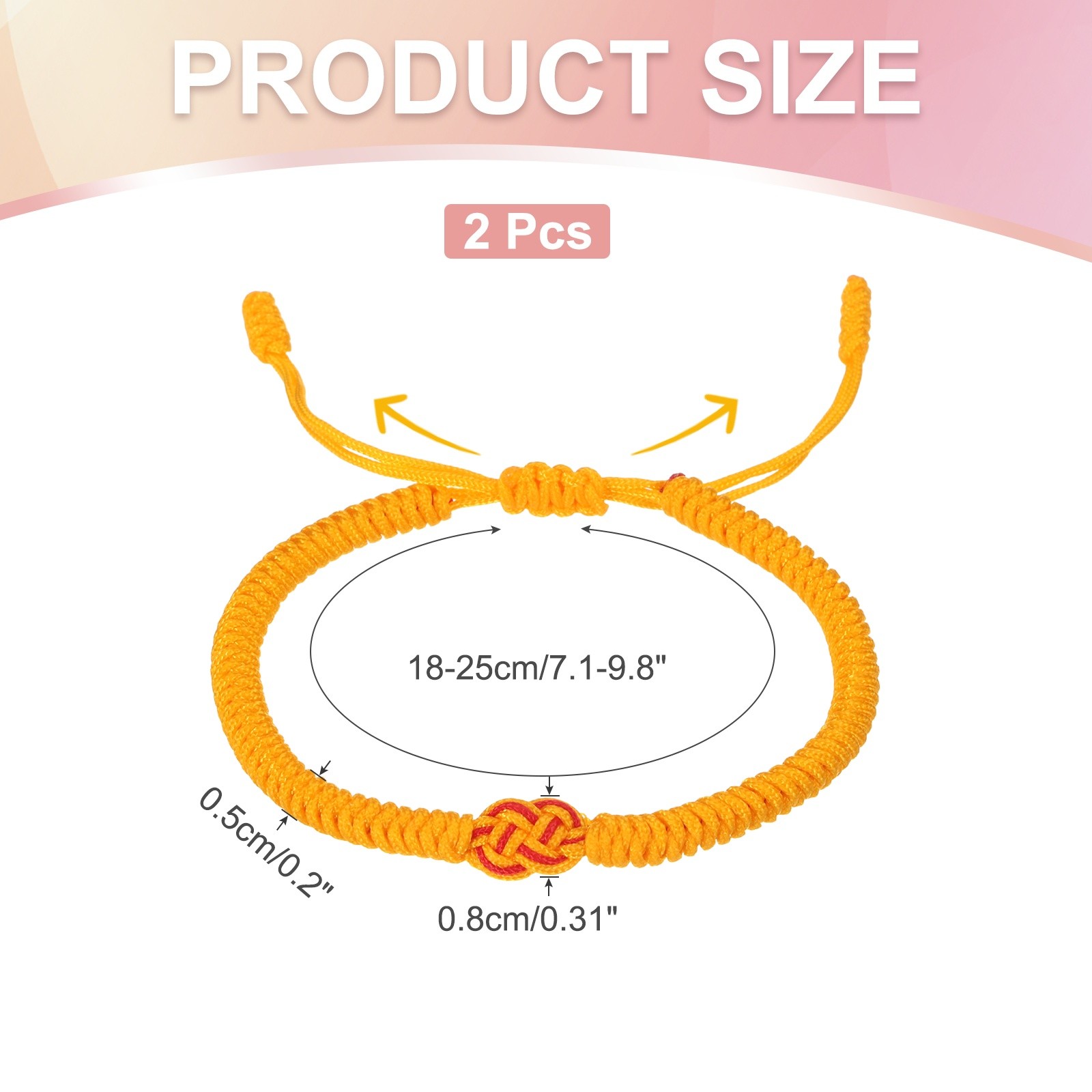 Matching Bracelets for Couple, 2pcs Red Yellow Knots Bracelets, Yellow gallery