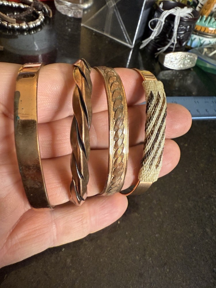 Lot Of 4 VTG Copper Bracelets 2 Sabona Magnetic 2 Unknown Made In USA 6” - 7”