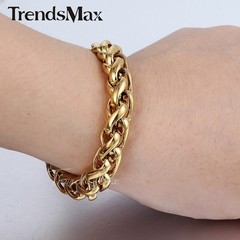 9.5mm 7″ Men Women Chain Gold Plated Stainless Steel Braided Wheat Link Bracelet