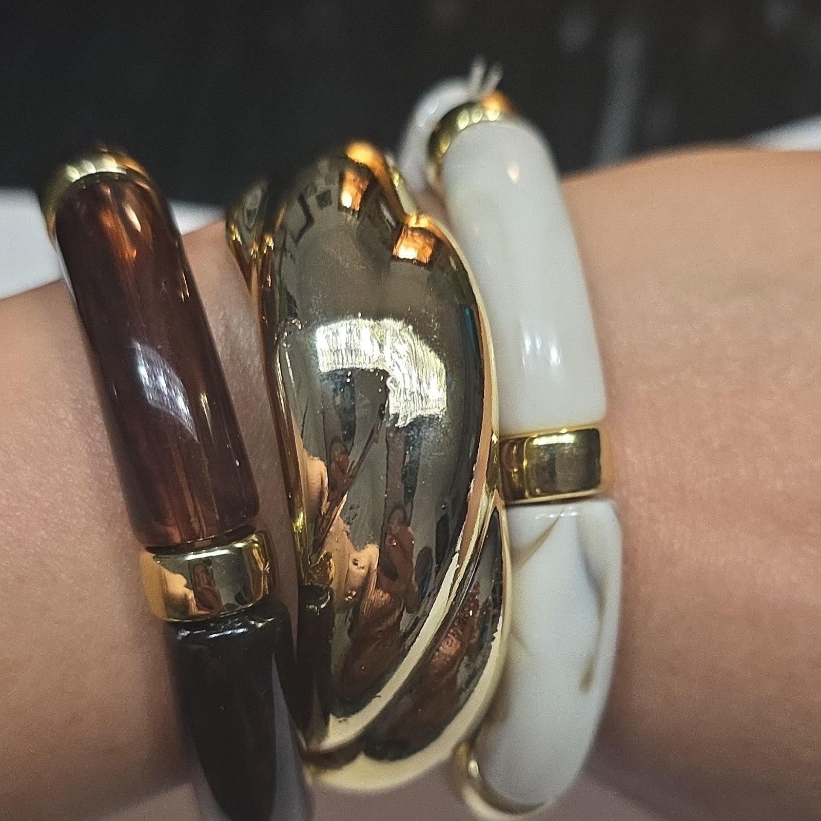 Gold Brown White Bangle Bracelets Set Metal Plastic Round Fashion Jewelry gallery