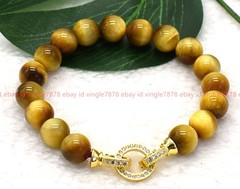 Natural 8/10/12mm Gold Tiger’s Eye Gemstone Round Beads Bracelet 7-9in