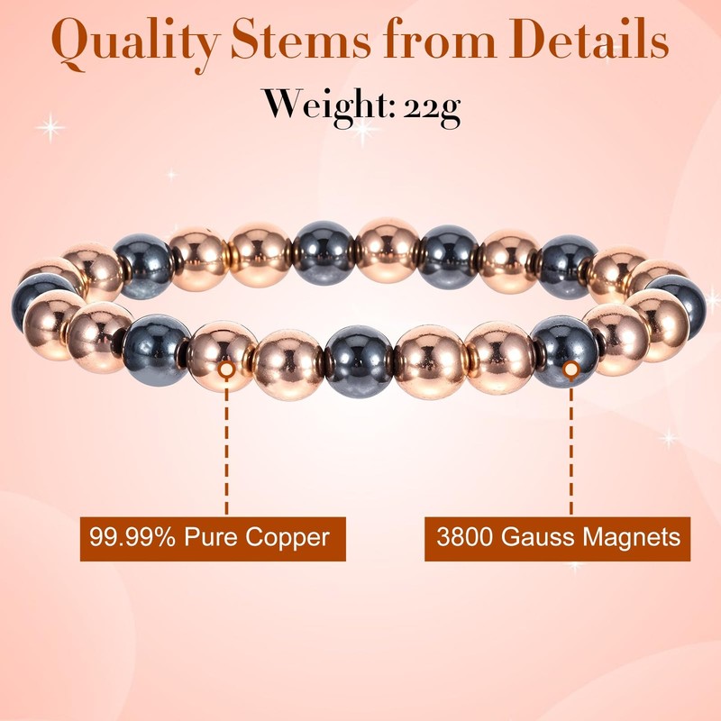 Copper Bracelet for Women and Men Hematite Beaded Stretch Bracelet with Healing gallery
