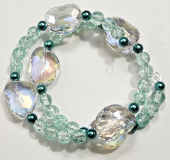 Crystal/Crackle Glass/Faux Pearl Bracelet Teal Green Princess Fashion Beauty