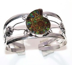 Huge Dichroic Glass-Ammonite 925 Silver Plated Bangle FreeSize Fashion Sale JW