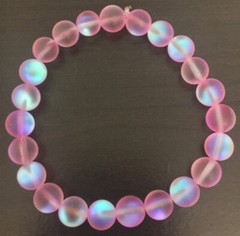 Womens Girls Glass Synthetic Opal Matte Pink 8mm Beaded Stretch Bracelet, Glow