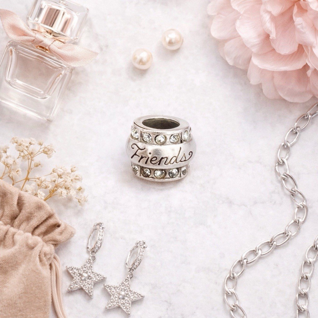 Brighton Friends Charm Silver Tone Crystal Bead Spacer Add a Bead gallery