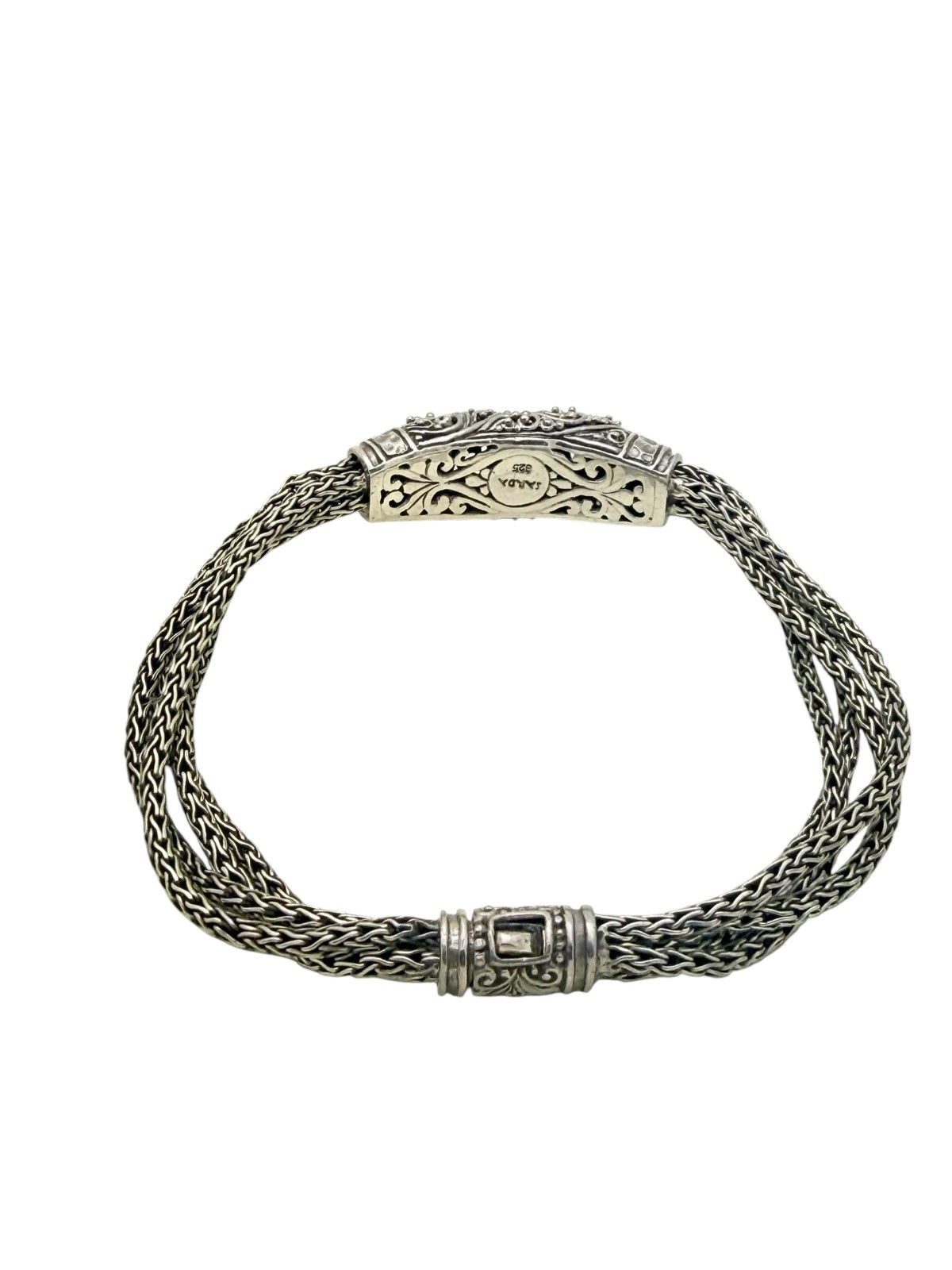 Sarda Bali Sterling Silver Weave Scroll Design Multi Strand Chain Bracelet 7" gallery