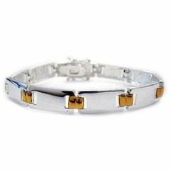 925 Silver Two Tone Rectangle Link Bracelet, 7″