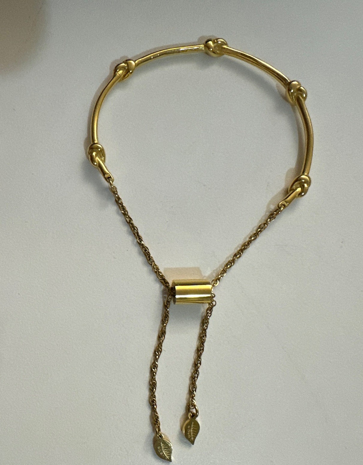 Eden Brand Gold Tone Adjustable Slider Bracelet Beaded Chain Tassel Leaf Charms gallery