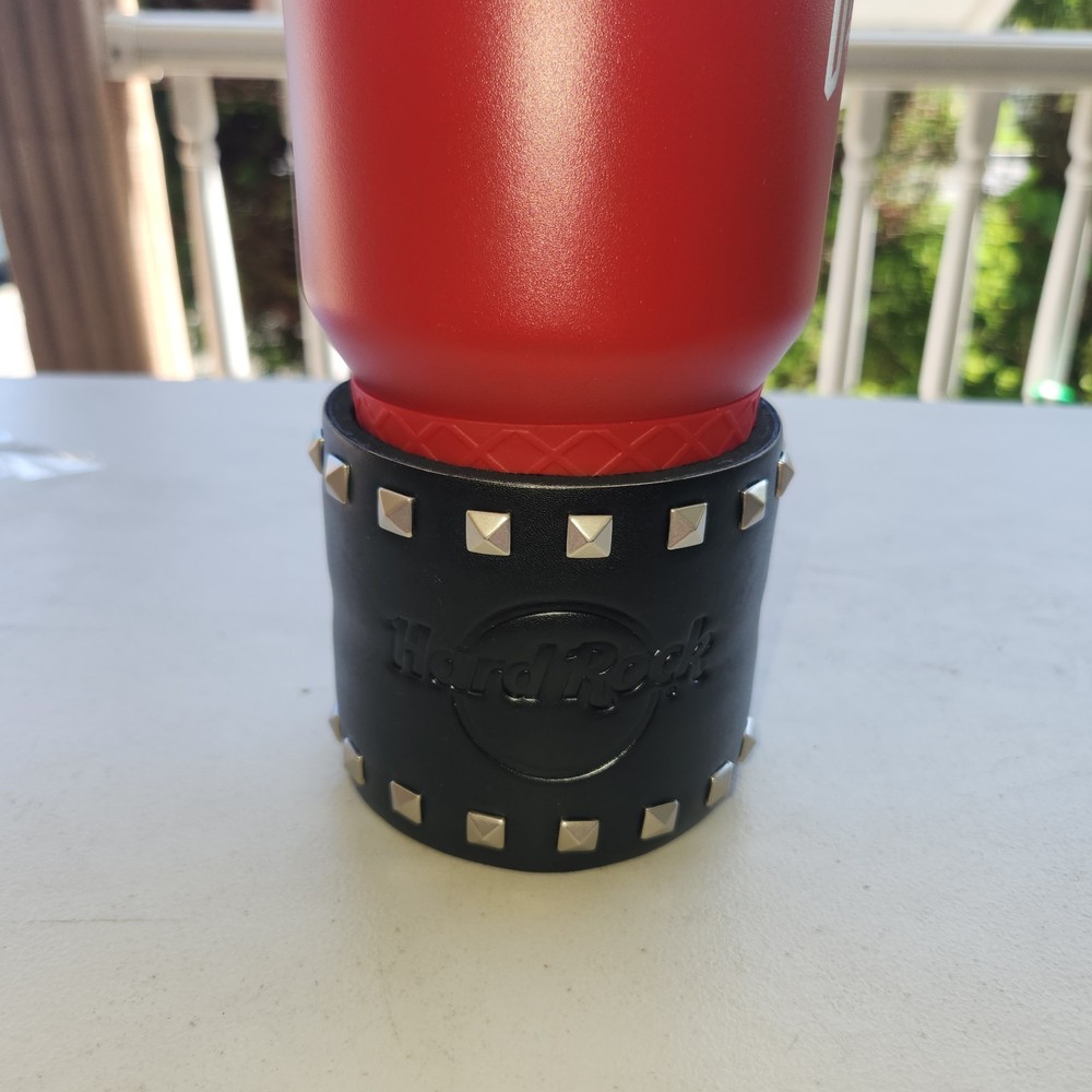 NEW Hard Rock Black Leather like Studded Slap Koozie or Bracelet, can tumbler