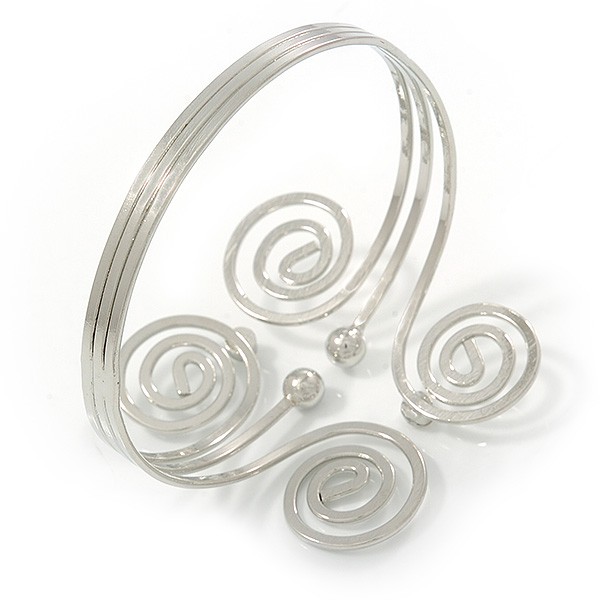 Swirl Upper Arm, Armlet Bracelet In Silver Tone - 27cm L - Flex gallery