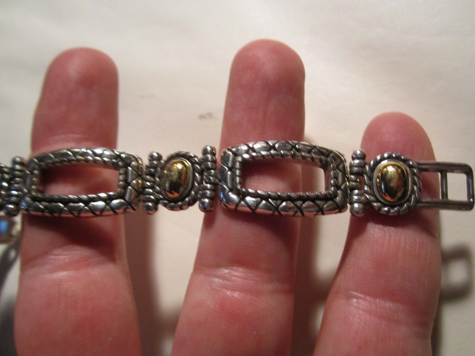 TWO TONE LINK BRACELET CLASSIC THEME TURTLE SHELL DESIGN FITS TO 7 1/2" - BBA32B gallery