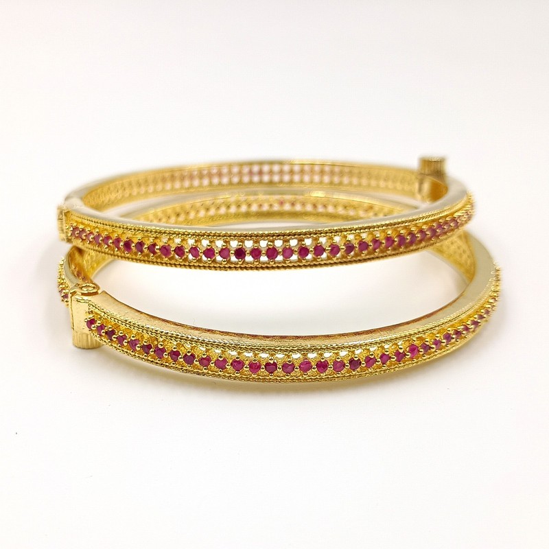 Handcrafted Red Ruby Bangle Set 22ct Gold Plated Traditional Women Bracelets gallery