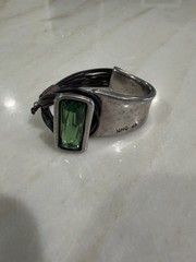 UNO de 50 Green Crystal Silver Plated Leather Cuff Bracelet Spain