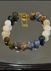 Natural 10 mm Gemstone Bracelet with 18K plated gold accessories, gift for her