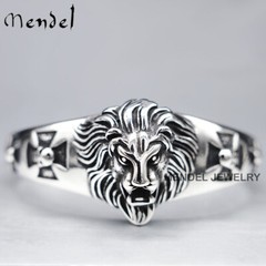 MENDEL 8 Inch Mens Stainless Steel Biker Lion King Head Bracelet Bangle Men Cuff