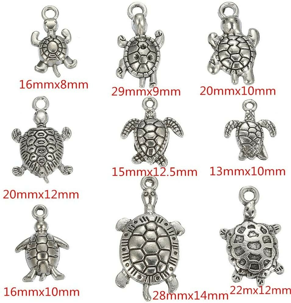 9 Turtle Charms Antique Silver Tone Tortoise Pendants Nautical Sea Life Assorted gallery