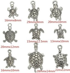 9 Turtle Charms Antique Silver Tone Tortoise Pendants Nautical Sea Life Assorted