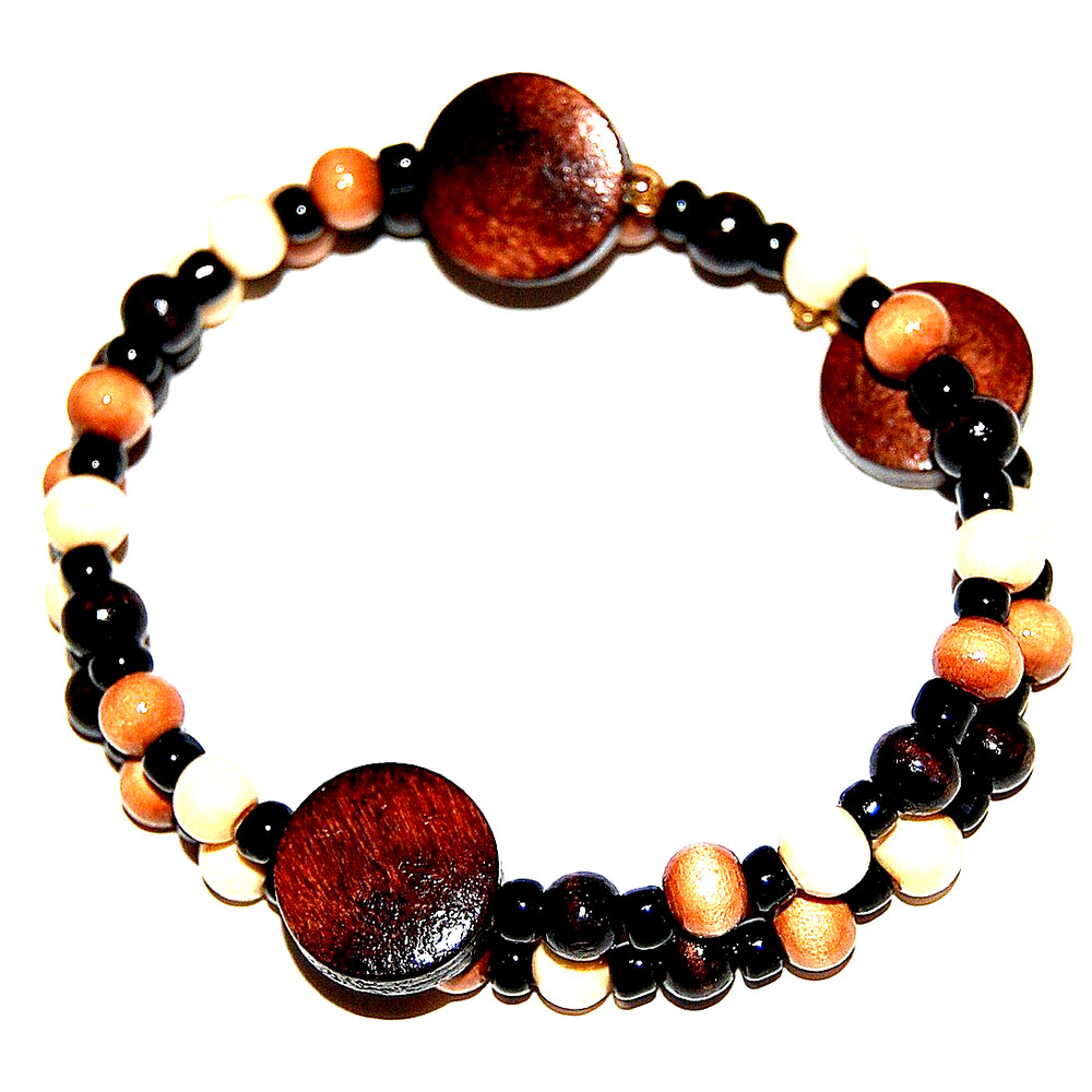 EARTHY BEADED MEMORY WIRE WOOD BEAD BRACELET Made in USA #B27 FAST USA SHIPPING!