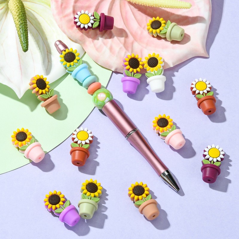 16Pcs Sunflower Silicone Beads 8Colors Focal Beads Soft Flowerpot Flower Beads gallery