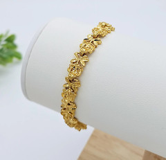 Gold Flowers Bracelet, Diamond Cut Roses Bracelet, 14k Heavy Plated