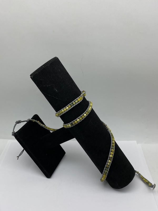 Lulu Dharma Yellow / Green Serpentine Stones Leather Cord Wrap Bracelet 23.8 gallery