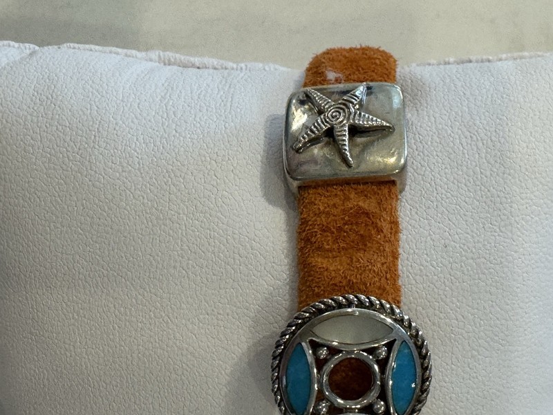 Prerogatives Genuine Orange Suede 925 silver Charms Bracelet W multi stones gallery