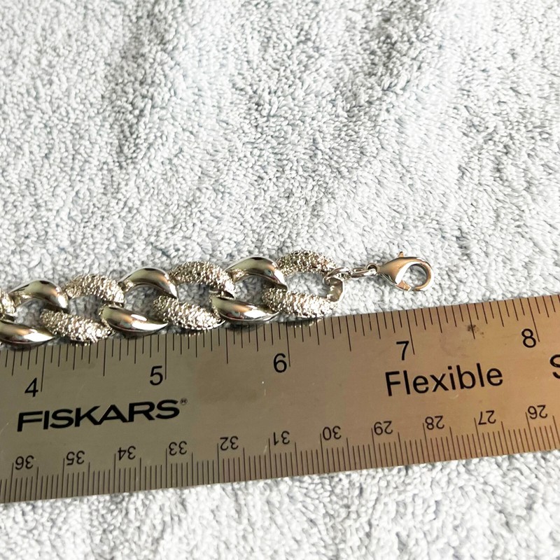 Vintage Silver Tone Large Link Chain Bracelet, smooth & textured links gallery