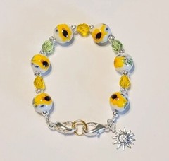 Porcelain Painted Yellow Sunflower Beads Medical Alert ID Replacement Bracelet