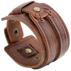 Brown Black Wide Genuine Leather Bracelet Cuff Punk Rock Wristband for Men 9″