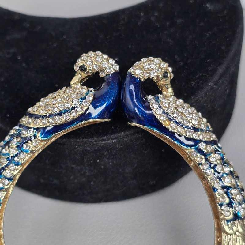 Gold Tone Green & Blue Enameled Swan Rhinestone Bracelet By Amrita Singh gallery