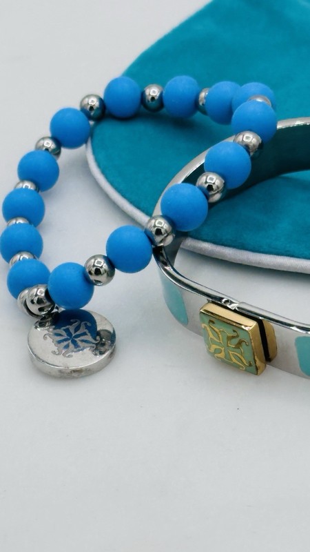 Rustic Cuff 3pc Stacker Bracelet Set Silvertone Turquoise Grace Faith Stack gallery