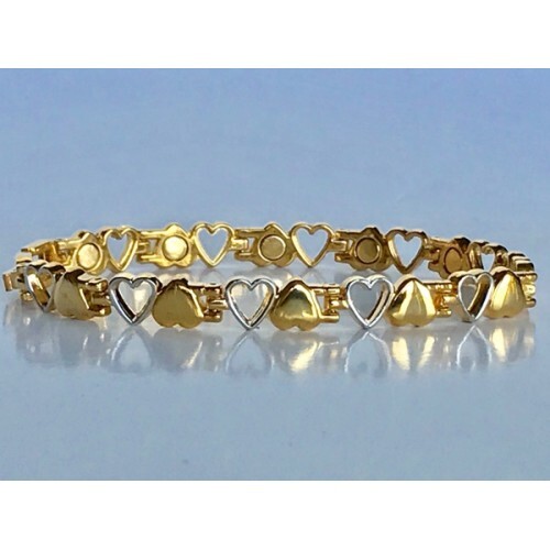 Closed & Open Gold Tone Hearts MAGNETIC BRACELET ❤️ BEAUTIFUL Size 7.25" gallery
