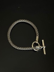 HERMES Grenan Leather Bracelet Greige Silver T2 Size 15.5cm 6.1in Pre-owned