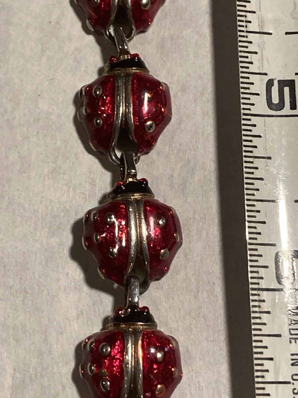 7-1/2” SilverTone Red Enamel Ladybug Link Bracelet gallery