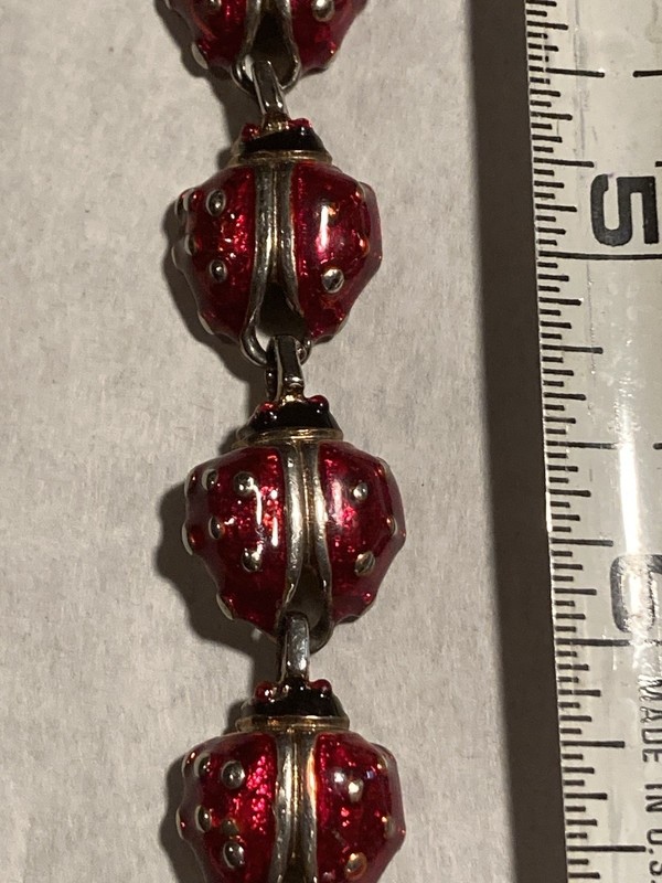7-1/2” SilverTone Red Enamel Ladybug Link Bracelet gallery