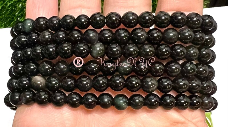 Wholesale 6 Pcs Natural Rainbow Obsidian 6mm 7.5” Stretch Bracelet Crystal gallery