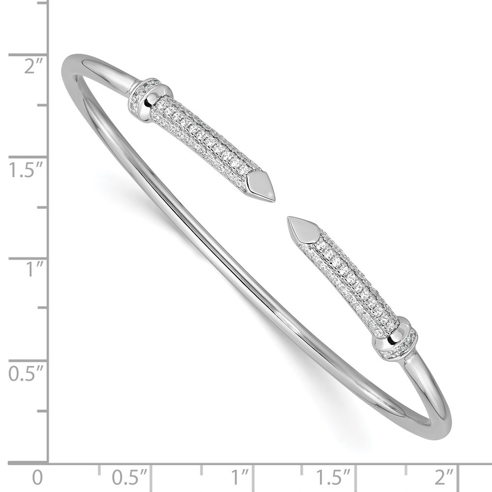 Sterling Silver Rhodium-plated Polished CZ Pointed Ends Flexible Cuff Bangle gallery
