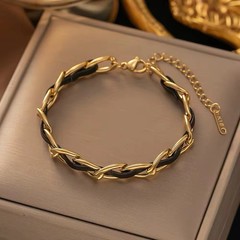 Woman Female 18K Gold Plated Stainless Steel Braided Bangle Bracelet 7.9” Gifts