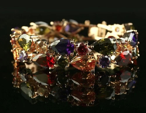 18k Gold Filled Multicolor Gemstone Tennis Bracelet Elegant Women Jewelry Gift gallery