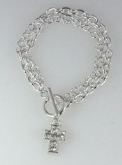 4030309 Silver Plated Chain Bracelet with CZ Cubic Zirconia Silver Cross Togg…